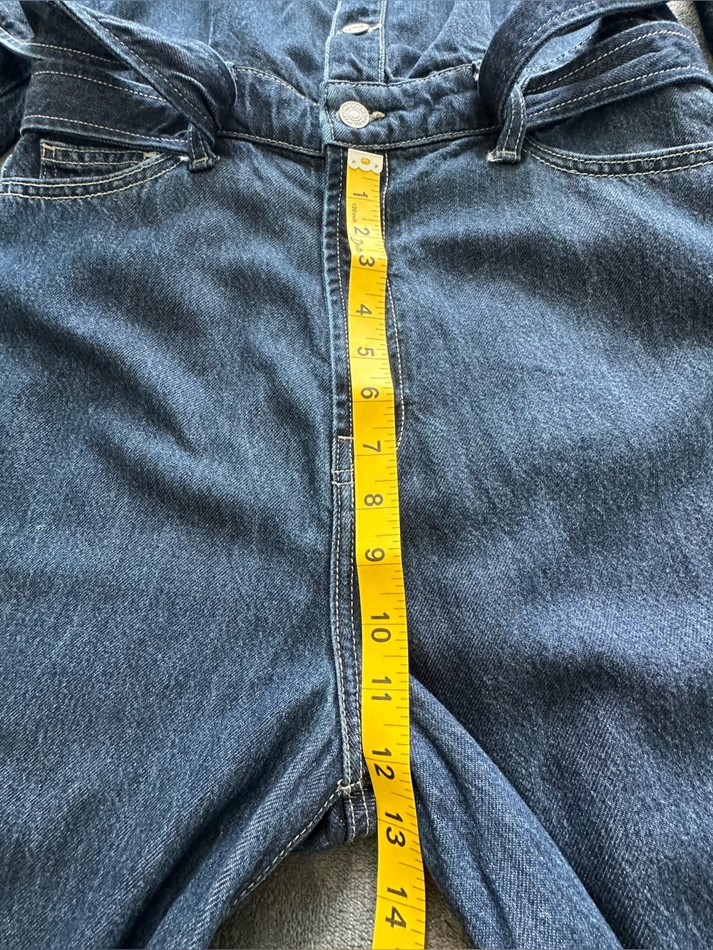 7 For All Mankind Women’s Denim Jumpsuit Large Dark Wash Wide Leg Belted - Picture 8 of 16